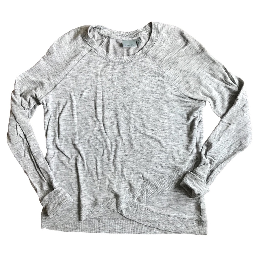 ATHLETA Serenity Heather gray criss cross asymmetrical pullover medium